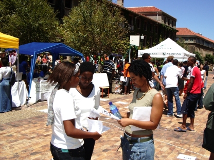 Handing out pamphlets on UCT Plaza